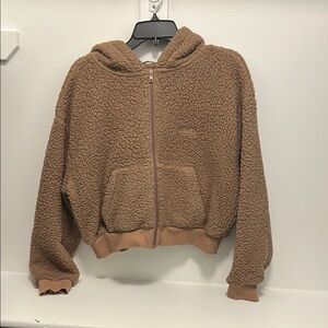SKIMS Brown Puffer Jacket with Hood and Cropped Design
